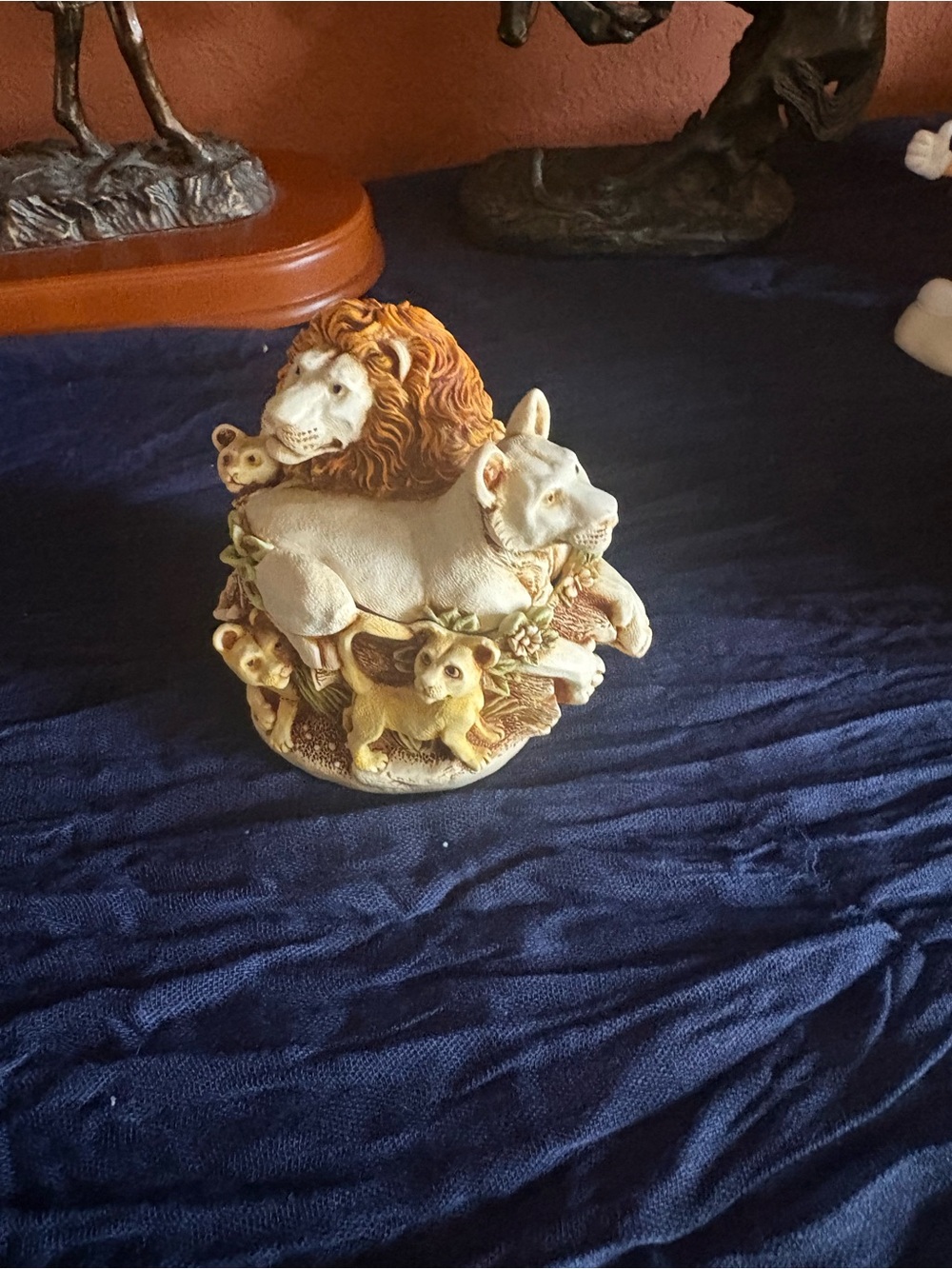 Lion Family Resin Figurine in Tan and Brown